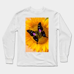 Purple Butterfly On Sunflower Long Sleeve T-Shirt